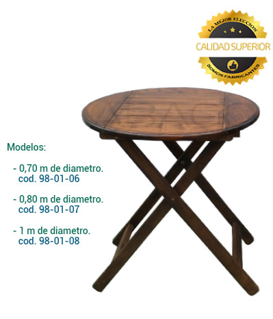 Mesa plegable redonda de madera, madera guatambú